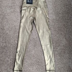 GX by Gottex Gold Metallic Crackle Leggings XS NWT Tummy Control Compression